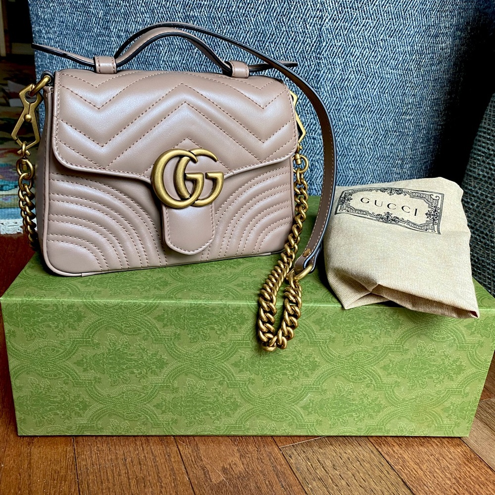 Gucci Tan Leather Bag with Gold Chain